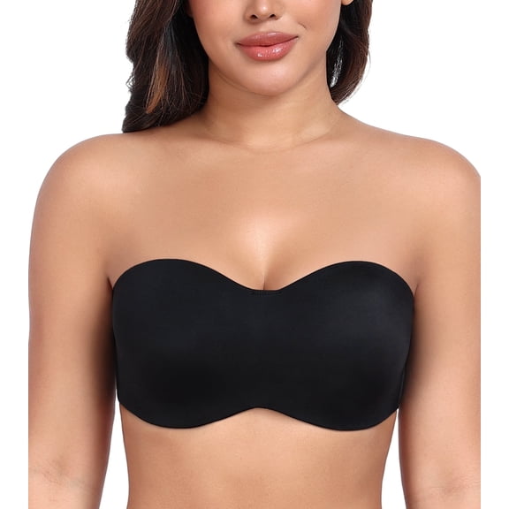 Exerin Women's Strapless Bras Seamless Underwire Unlined Minimizer Plus Size Bra(Black,34C)