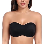 Exerin Women's Strapless Bras Seamless Underwire Unlined Minimizer Plus Size BraBlack,36D