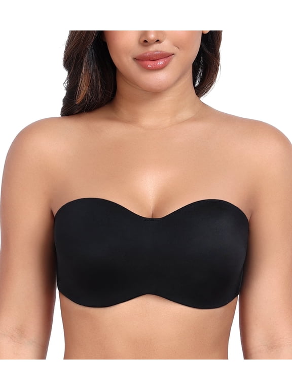 Women's Strapless Bras Underwire Unlined Minimizer Convertible Bra(Black,38DD)