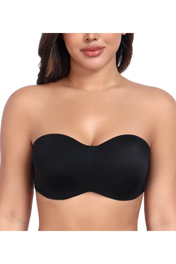 Women's Strapless Bras Seamless Underwire Unlined Minimizer Plus Size Bra(Black,40D)
