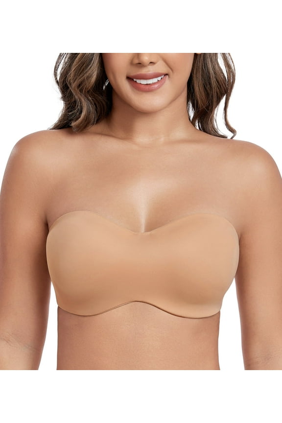 Women's Strapless Bras Seamless Underwire Unlined Minimizer Plus Size Bra(Walnut,32DDD)