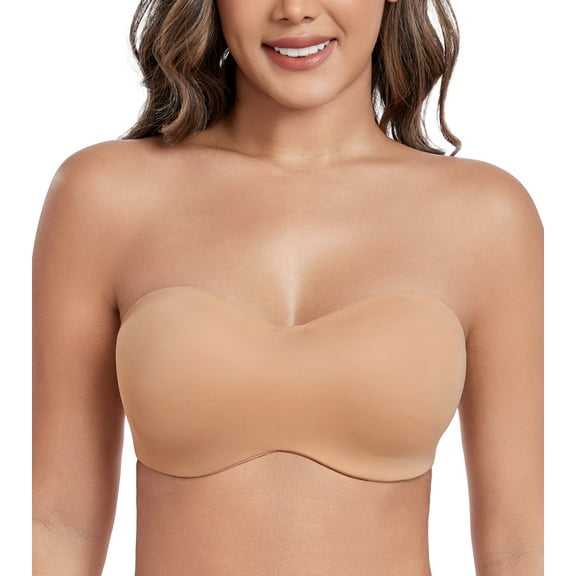 Exerin Women's Strapless Bras Seamless Underwire Unlined Minimizer Plus Size Bra(Walnut,42DD)