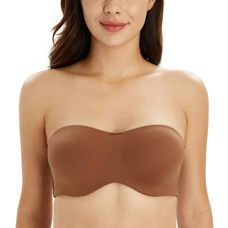 Exerin Women's Seamless Bandeau Unlined Underwire Minimizer Strapless Bra for Large Bust(chocolate,44DD)