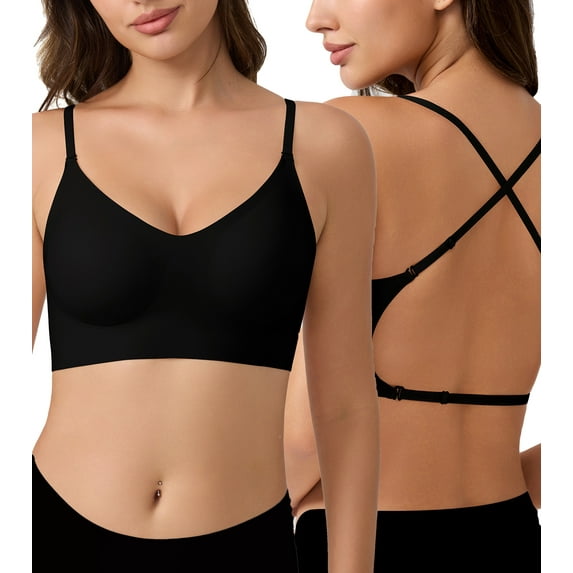 Exerin Women's Seamless Bras Wirefree Low Back Backless Comfort Multiway Convertible Bra(Black,XL)