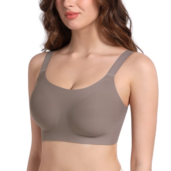 Exerin Women's Wireless Push Up Bra Comfort Full Coverage Seamless Bralette(Brown,S)