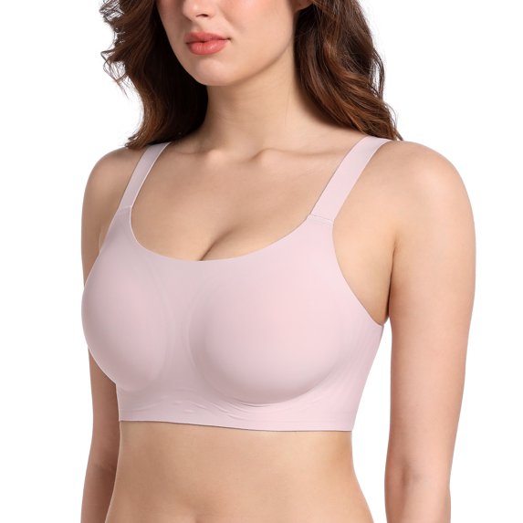 Exerin Women's Wireless Push Up Bra Comfort Full Coverage Seamless Bralette(Pink,3XL)