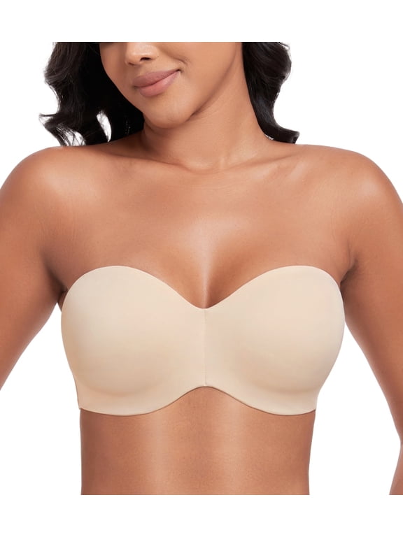 Women's Strapless Bra Non Slip Underwire Unpadded Seamless Minimizer Bra(Beige,32DDD)