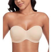 Exerin Women's Strapless Bra Non Slip Underwire Unpadded Seamless Minimizer BraBeige,36DDD