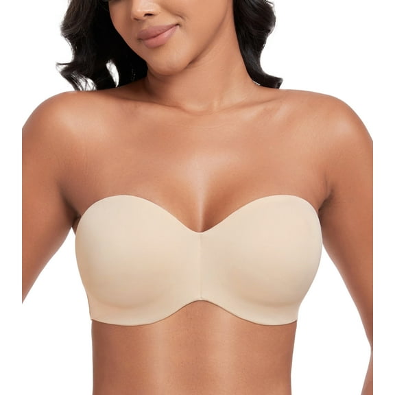 Exerin Women's Strapless Bra Non Slip Underwire Unpadded Seamless Minimizer Bra(Beige,38D)