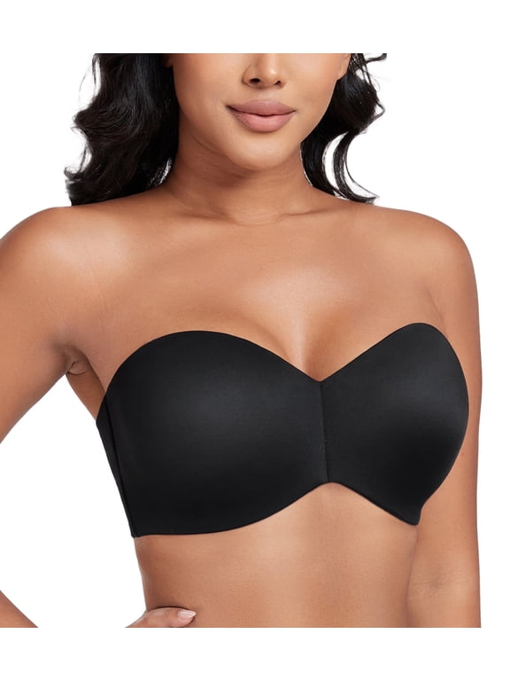 Women's Strapless Bra Non Slip Underwire Unpadded Seamless Minimizer Bra(Black,36DDD)