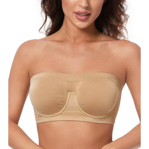 Exerin Women's Strapless Bra Non Padded Underwire Bandeau Minimizer MultiWay Plus Size Bras(Beige,L)