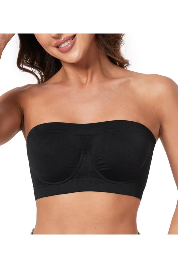 Women's Strapless Bra Non Padded Underwire Bandeau Minimizer MultiWay Plus Size Bras(Black,M)