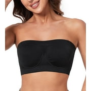 Exerin Women's Strapless Bra Non Padded Underwire Bandeau Minimizer MultiWay Plus Size Bras(Black,S)