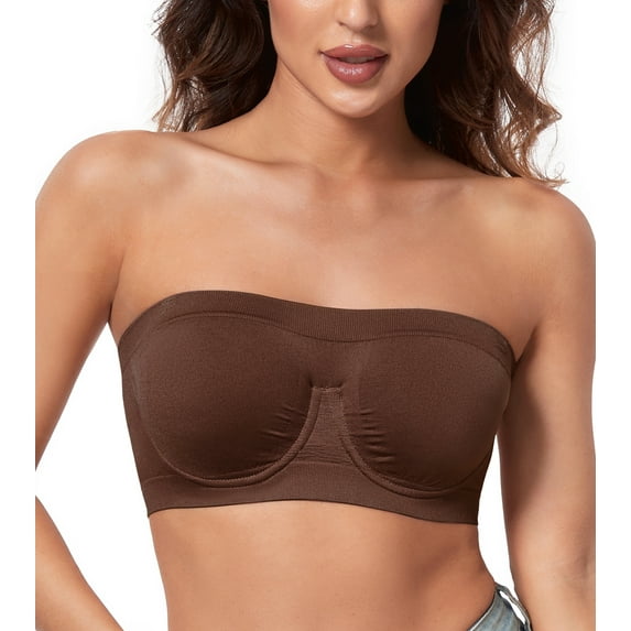Exerin Women's Strapless Bra Non Padded Underwire Bandeau Minimizer MultiWay Plus Size Bras(Coffee,XXL)