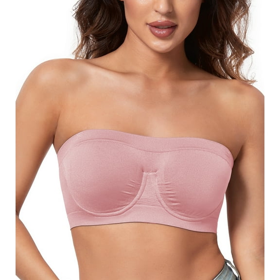 Exerin Women's Strapless Bra Non Padded Underwire Bandeau Minimizer MultiWay Plus Size Bras(Pink,XL)
