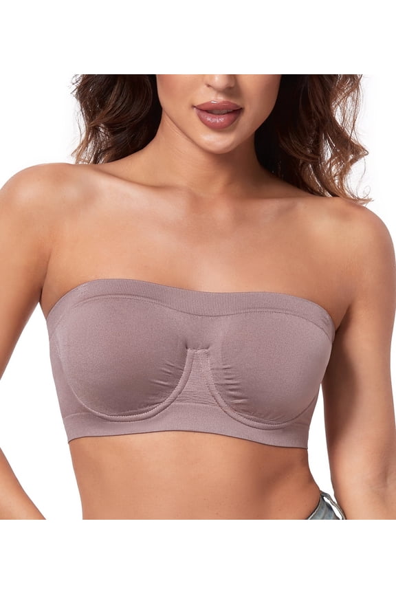 Women's Strapless Bra Non Padded Underwire Bandeau Minimizer MultiWay Plus Size Bras(Purple,S)