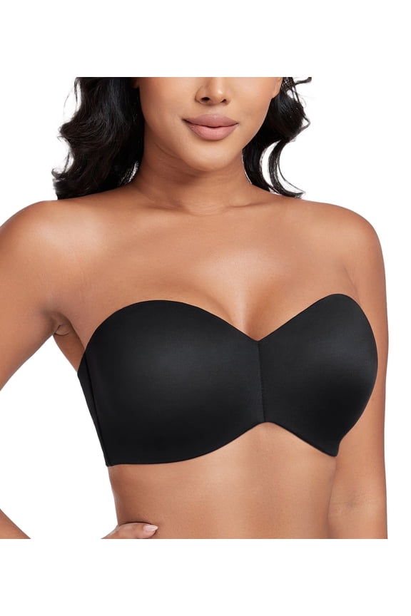 Women's Strapless Bra Non Slip Underwire Unpadded Seamless Minimizer Bra(Black,32DD)