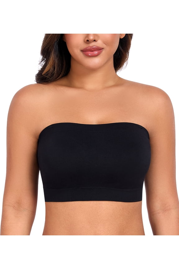Women’s Strapless Wireless Non-Slip Lightly Padded Seamless Bandeau Bra(Black,M)