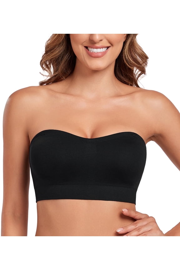 Women’s Strapless Bra Wireless Supportive Convertible Bandeau Bras with Removable Pads(Black,S)