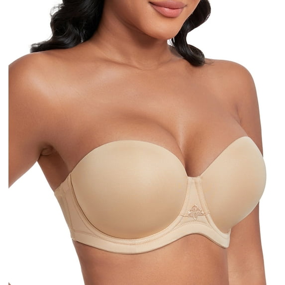 Exerin Women's Strapless Bras Full Coverage Underwire Multiway Convertible Plus Size Bra(32DD,Beige)