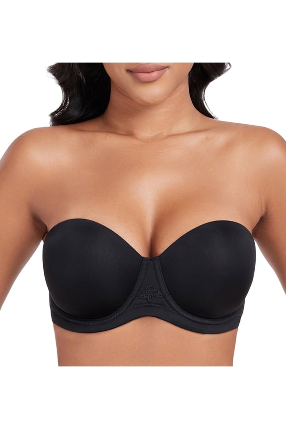 Women's Strapless Bras Full Coverage Underwire Multiway Convertible Plus Size Bra(38DDD,Black)