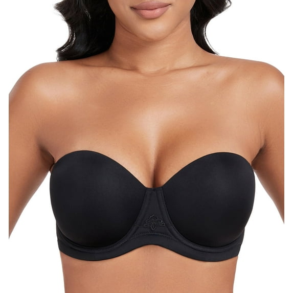 Exerin Women's Strapless Bras Full Coverage Underwire Multiway Convertible Plus Size Bra(40C,Black)