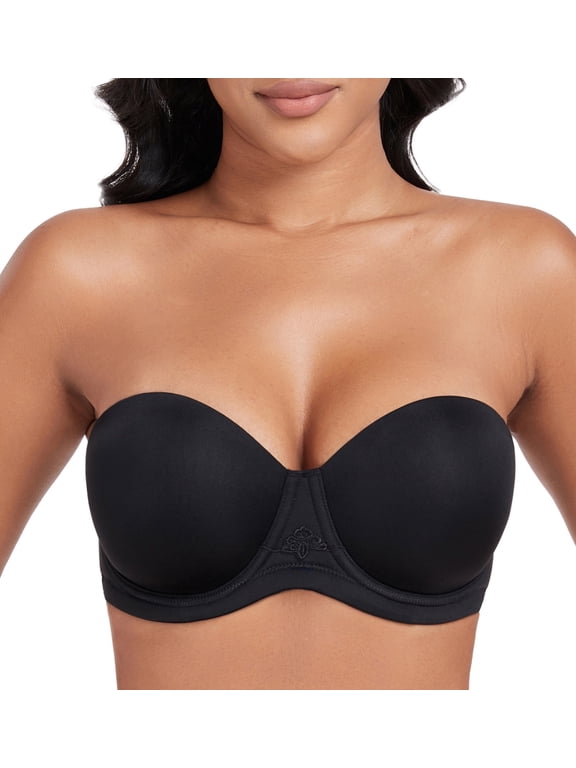 Women's Strapless Bras Full Coverage Underwire Multiway Convertible Plus Size Bra(42C,Black)