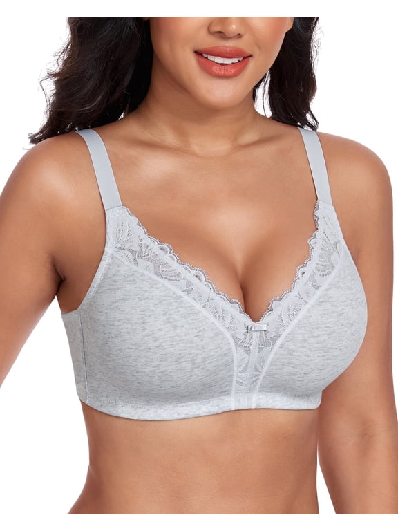 Women's Full Coverage Bras Wireless V-Neck Comfort Unlined Cotton Bra(34C,Gray)