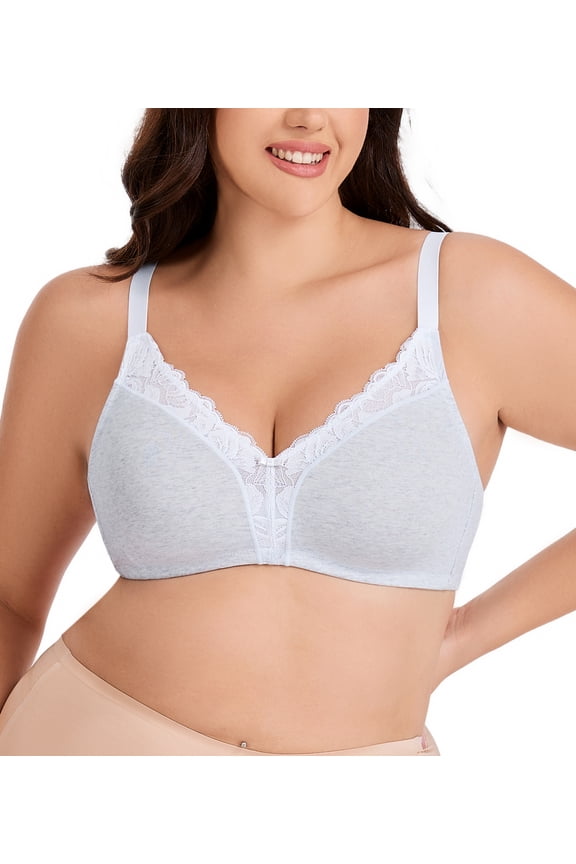 Women's Wireless Bra Cotton V-Neck Comfort T-Shirt Bra Non Padded Bralette(34D,Gray)