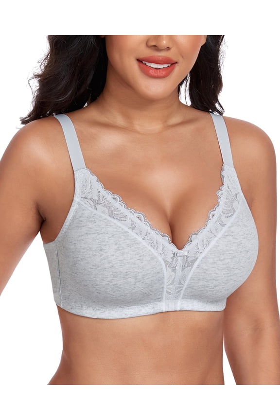 Women's Full Coverage Bras Wireless V-Neck Comfort Unlined Cotton Bra(42DD,Gray)
