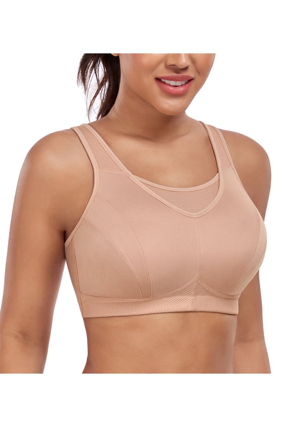 Women's Wireless Full Coverage High Impact Plus Size Supportive Sports Bra(38B,Beige)