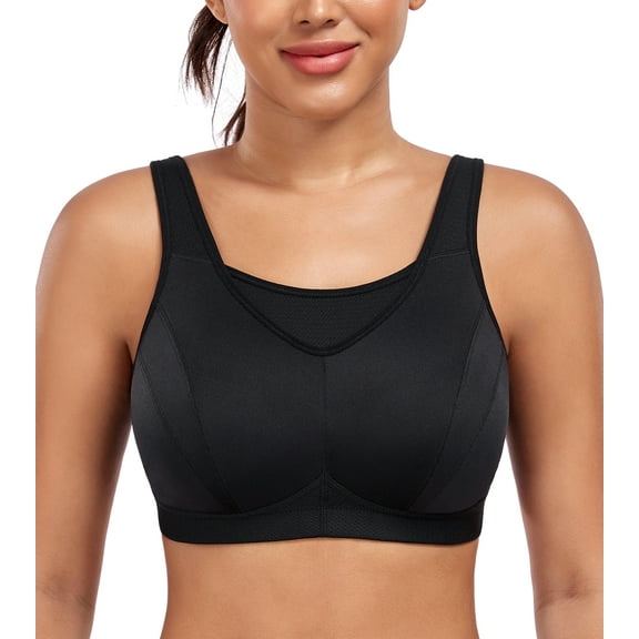 Exerin Women's Wireless Full Coverage High Impact Plus Size Supportive Sports Bra(38B,Black)