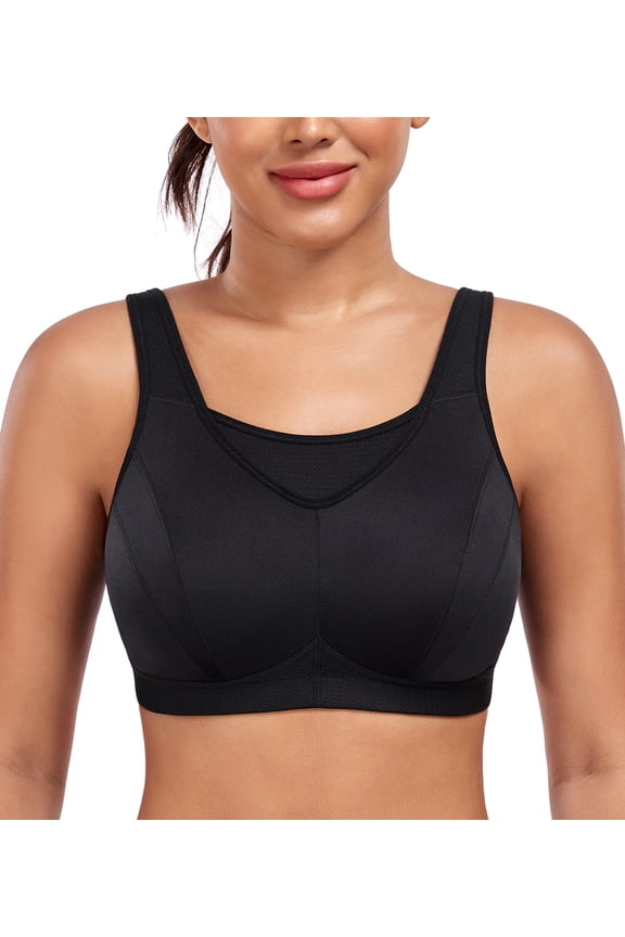 Women's Wireless Full Coverage High Impact Plus Size Supportive Sports Bra(38DDD,Black)
