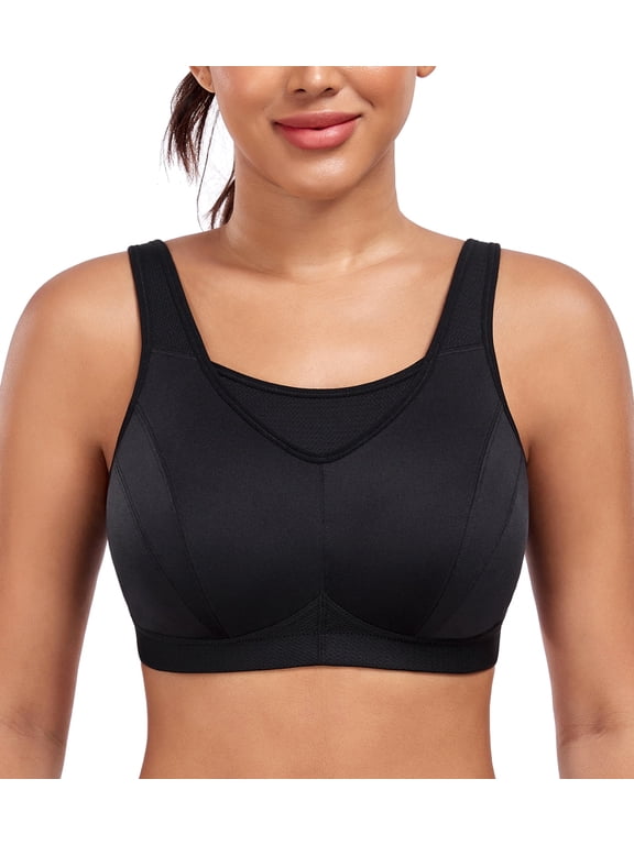 Women's Wireless Full Coverage High Impact Plus Size Supportive Sports Bra(42DDD,Black)