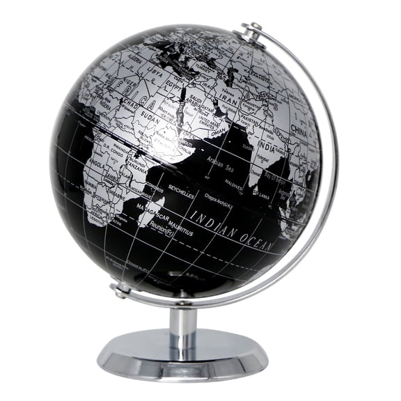 5.5inch World Globe - Black- Mini Globe Educational/Geographic/Modern Desktop Decoration - Stainless Steel Arc and Base