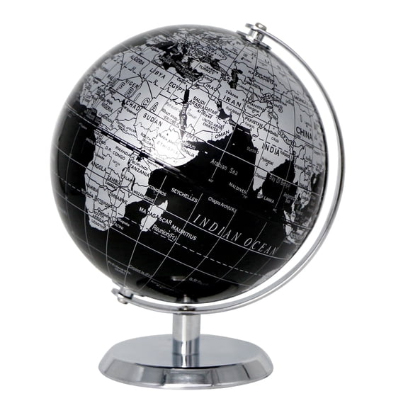 5.5inch World Globe - Black- Mini Globe Educational/Geographic/Modern Desktop Decoration - Stainless Steel Arc and Base