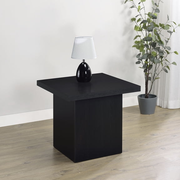Exeter Black Square End Table: Modern Contemporary Freestanding Engineered Wood Side Accent Furniture (23.5" W x 23.5" D x 21.75" H) - Scratch-Resistant, Easy-Clean Pedestal Base for Living Room