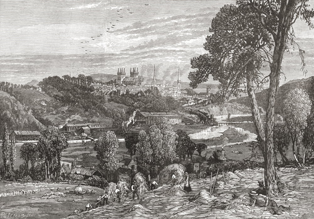 Exeter Devon England Seen From Exwick Fields In The Late 19Th Century From Our Own Country Published 1898 Canvas Art - Ken Welsh Design Pics (17 x 12)