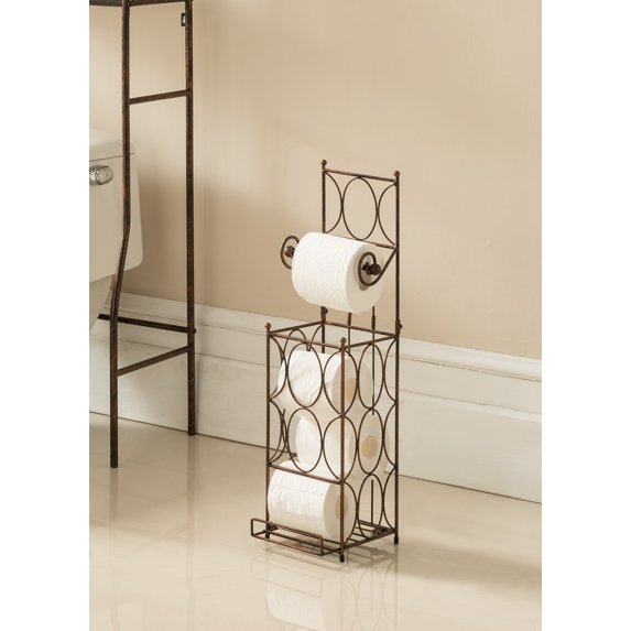 Exeter Freestanding Toilet Paper Holder with Storage, Copper Iron