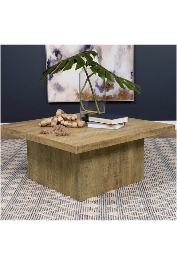 Exeter Mango Square Coffee Table for Living Room, Rustic Modern Engineered Wood Cocktail Table with Natural Grain Finish