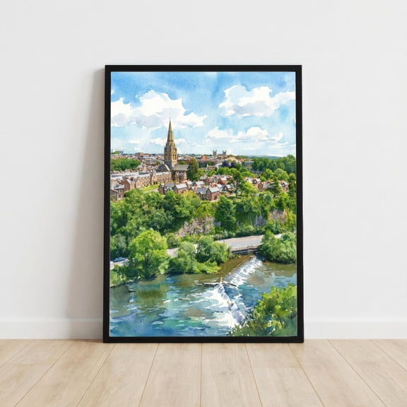 Exeter Watercolour : Historic City Cathedral Landscape Print British Decor