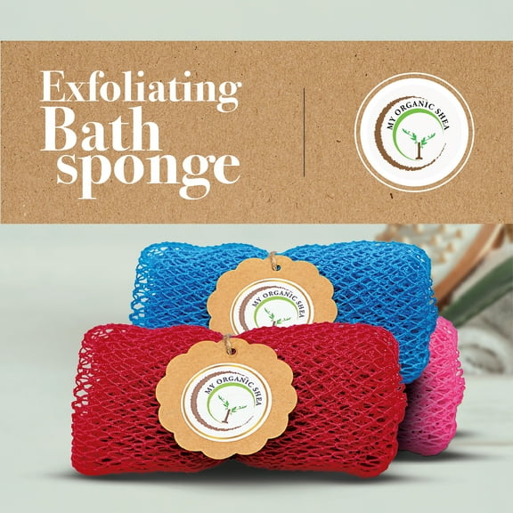 Exfoliating 100% Nylon African Bath Net Sponge 50", Mesh Shower Sponge, Back Scrubber, Red, 1pc by My Organic Shea
