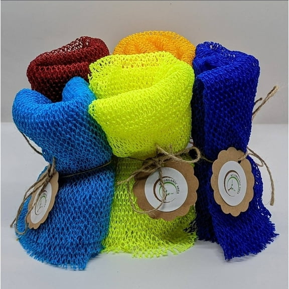 Exfoliating 100% Nylon African Bath Sponge 70", Bundle 2 (Pack of 5), Mesh Shower Sponge, Back Scrubber - My Organic Shea