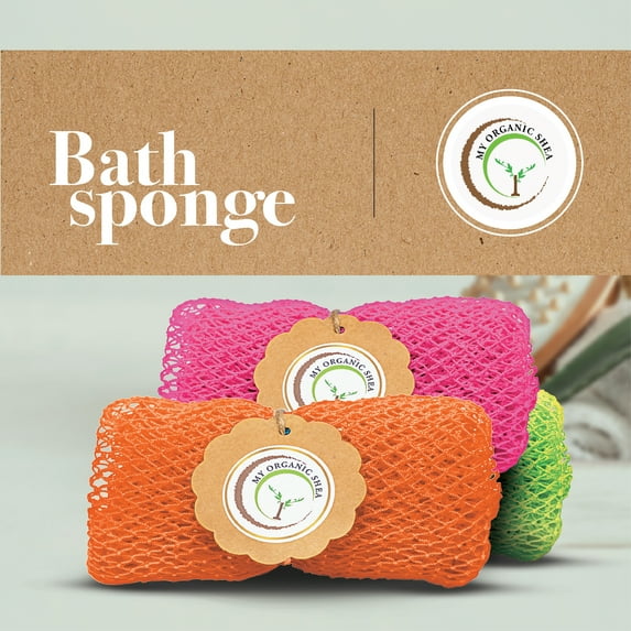 Exfoliating 100% Nylon African Net Sponge 50", Mesh Shower Sponge, Back Scrubber, Orange, 1pc by My Organic Shea
