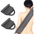 thumbnail image 1 of Exfoliating Back Scrubber with Handles 2 Packs Nylon Back Exfoliator Body Scrubber Towel Back Washers Scrubbers Stretchable Pull Strap Exfoliator Washcloth Washer for Men Women (Gray), 1 of 8
