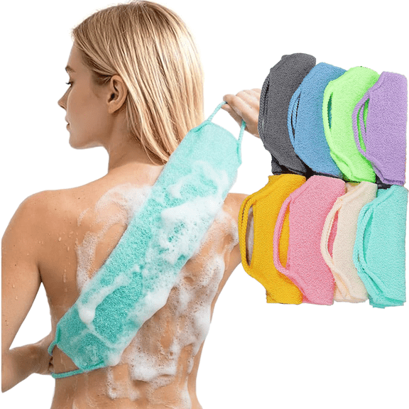 Exfoliating Back Scrubber with Handles 8 Pack Nylon Back Exfoliator Extended Length Washers Scrubbers Stretchable Pull Strap Exfoliating Washcloth Bath Tool for Use in Shower