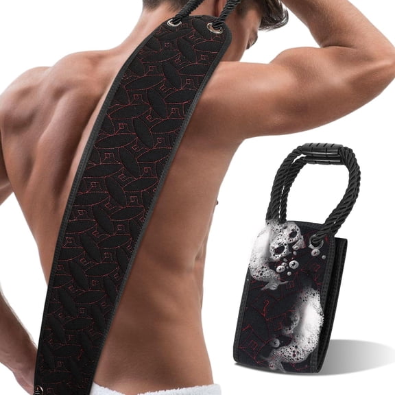 Exfoliating Back Scrubber for Use in Shower, 38.5 Inch Back Washer with Handles, Dual-Sided Body Exfoliator for Daily & Deep Skin Cleaning, Bath Back Scrub Washcloth for Men & Women (Green)