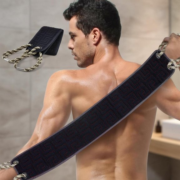 Exfoliating Back Scrubber for Shower, Back Washer with Handles, Soft Shower Bath Scrub, Double-Side Use Exfoliate Washcloth Bath Tool (Navy Blue)