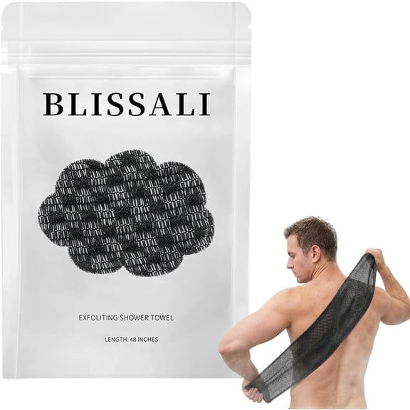 Exfoliating Back Scrubber for Shower with Extra Long Handle, Microfiber Body Towel, Black