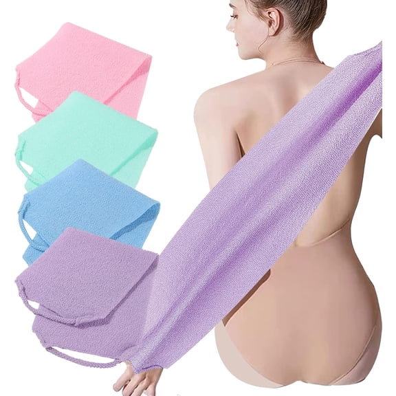 Exfoliating Back Scrubber with Handles 4 Pack Nylon Back Exfoliator Extended Length Washers Scrubbers Stretchable Pull Strap Exfoliating Washcloth